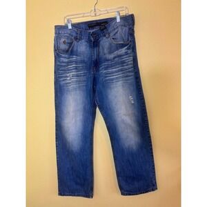 Rocawear Jeans Original Fit Mens 34/32 Blue Denim Distressed Straight‎ Leg